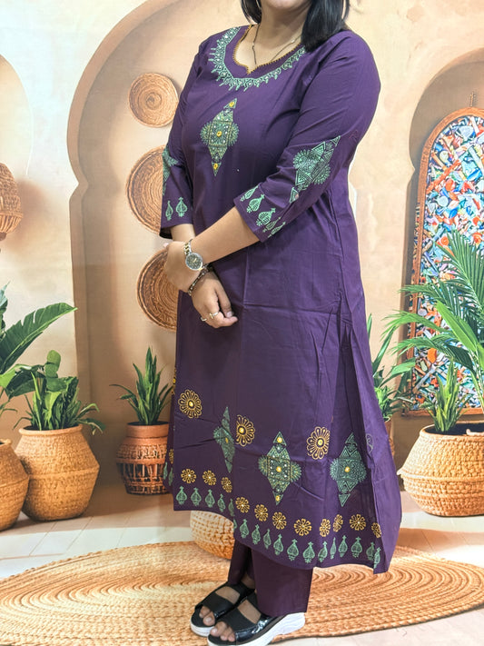 ALINE KURTI WITH PLAZO (DABHU COTTON) (WITH WORK)