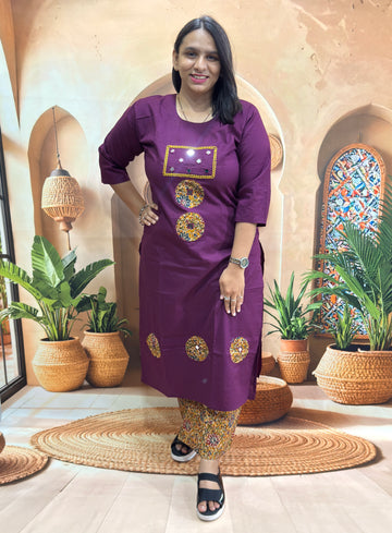 STRAIGHT KURTI WITH PLAZO (DABHU COTTON) (WITH WORK)