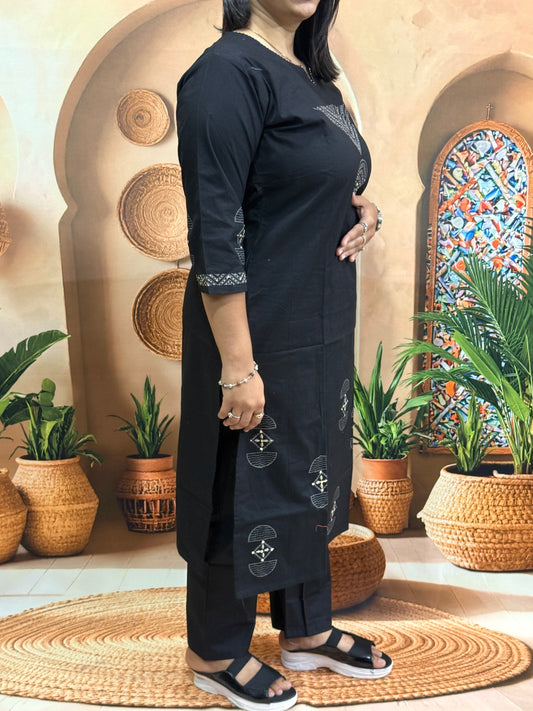 STRAIGHT KURTI WITH PLAZO (DABHU COTTON) (WITH WORK)