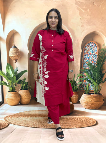 ALINE KURTI WITH PLAZO (DABHU COTTON) (WITH WORK)