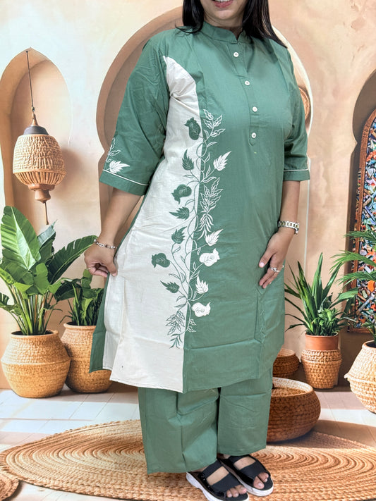ALINE KURTI WITH PLAZO (DABHU COTTON) (WITH WORK)