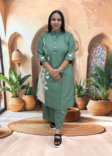 ALINE KURTI WITH PLAZO (DABHU COTTON) (WITH WORK)