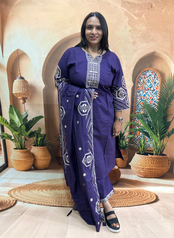 STRAIGHT KURTI PANT WITH DUPATTA ( PURE COTTON) (WITH WORK)