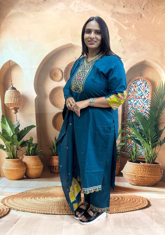STRAIGHT KURTI PANT WITH DUPATTA ( PURE COTTON) (WITH WORK)