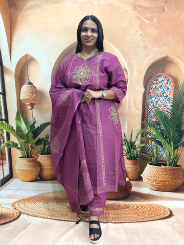 ALINE KURTI PLAZO WITH DUPATTA (PURE COTTON) (WITH WORK)