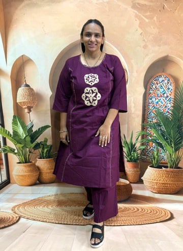 ALINE KURTI WITH PLAZO (DABHU COTTON) (WITH WORK)
