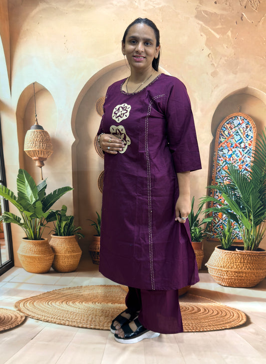 ALINE KURTI WITH PLAZO (DABHU COTTON) (WITH WORK)