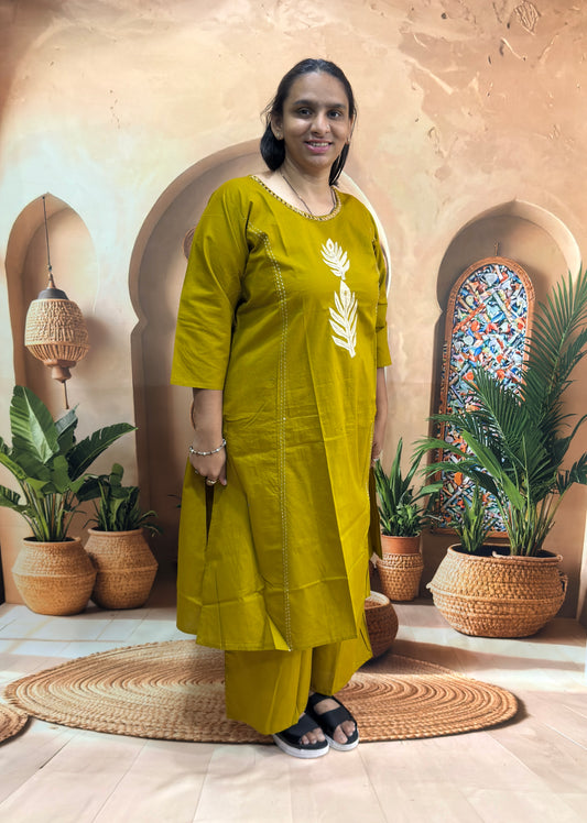 ALINE KURTI WITH PLAZO (DABHU COTTON) (WITH WORK)