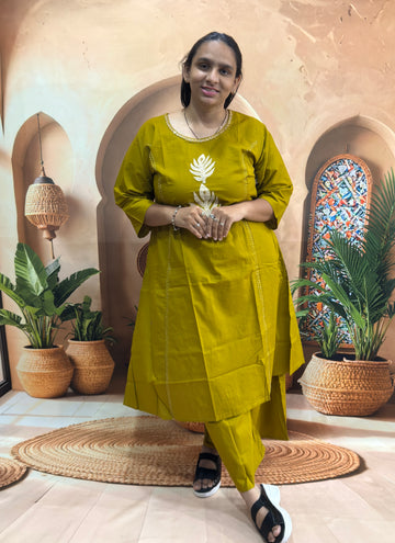ALINE KURTI WITH PLAZO (DABHU COTTON) (WITH WORK)