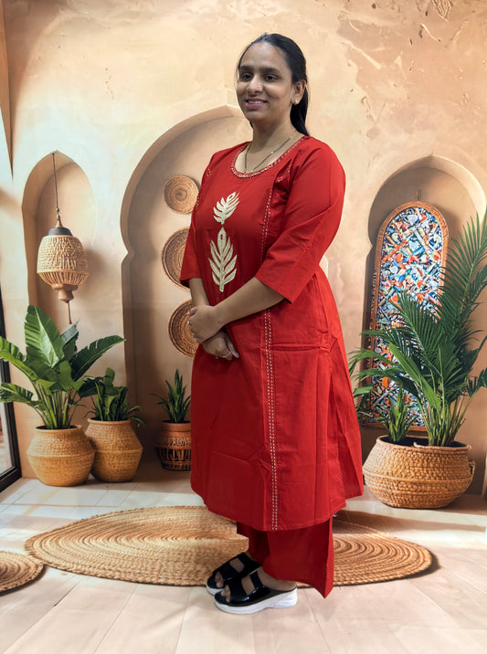 ALINE KURTI WITH PLAZO (DABHU COTTON) (WITH WORK)