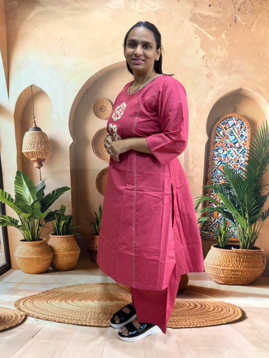 ALINE KURTI WITH PLAZO (DABHU COTTON) (WITH WORK)