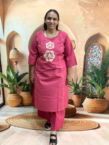 ALINE KURTI WITH PLAZO (DABHU COTTON) (WITH WORK)