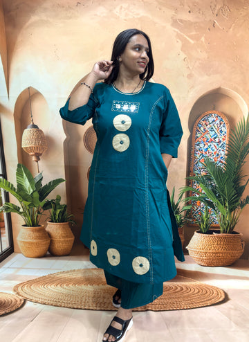 ALINE KURTI WITH PLAZO (DABHU COTTON) (WITH WORK)