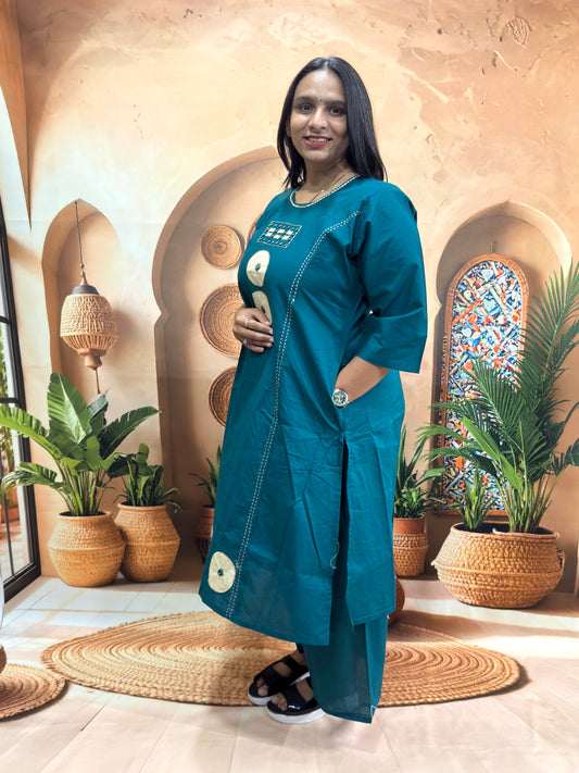 ALINE KURTI WITH PLAZO (DABHU COTTON) (WITH WORK)