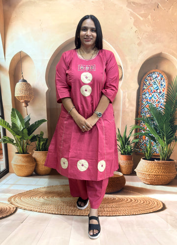 ALINE KURTI WITH PLAZO (DABHU COTTON) (WITH WORK)