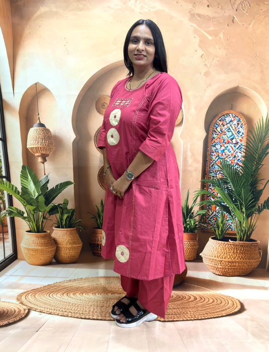 ALINE KURTI WITH PLAZO (DABHU COTTON) (WITH WORK)