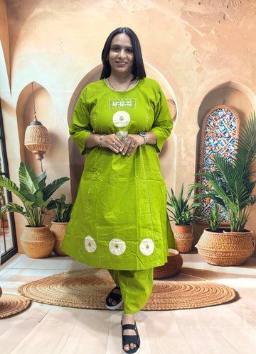 ALINE KURTI WITH PLAZO (DABHU COTTON) (WITH WORK)