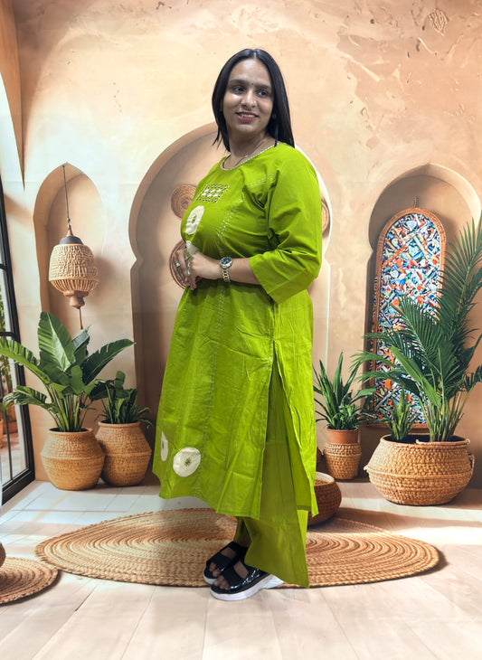 ALINE KURTI WITH PLAZO (DABHU COTTON) (WITH WORK)