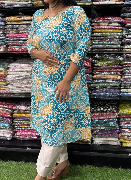 ALINE KURTI WITH PLAZO (KHADI COTTON,WITH WORK)