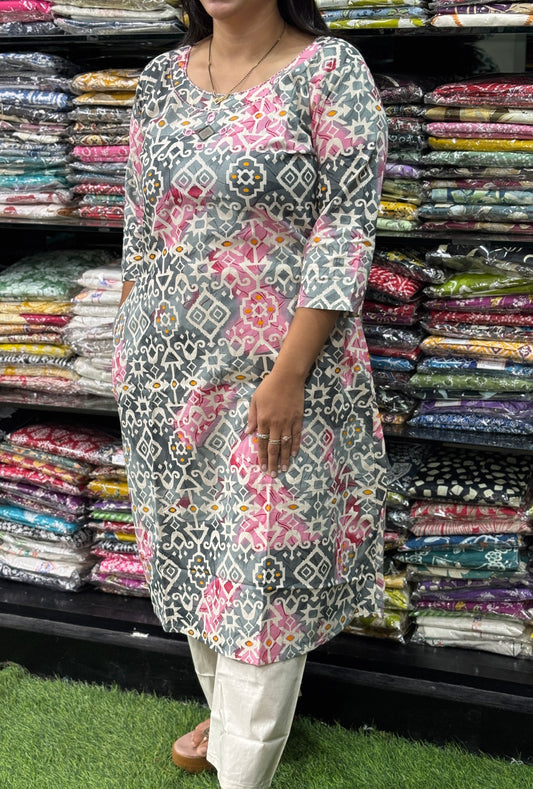 ALINE KURTI WITH PLAZO (KHADI COTTON,WITH WORK)