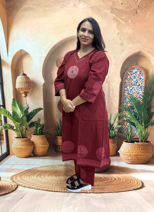 ALINE KURTI PLAZO (DHABU COTTON) WITH WORK