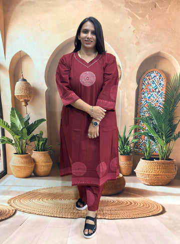 ALINE KURTI PLAZO (DHABU COTTON) WITH WORK
