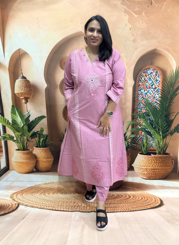 ALINE KURTI PLAZO (DHABU COTTON) WITH WORK