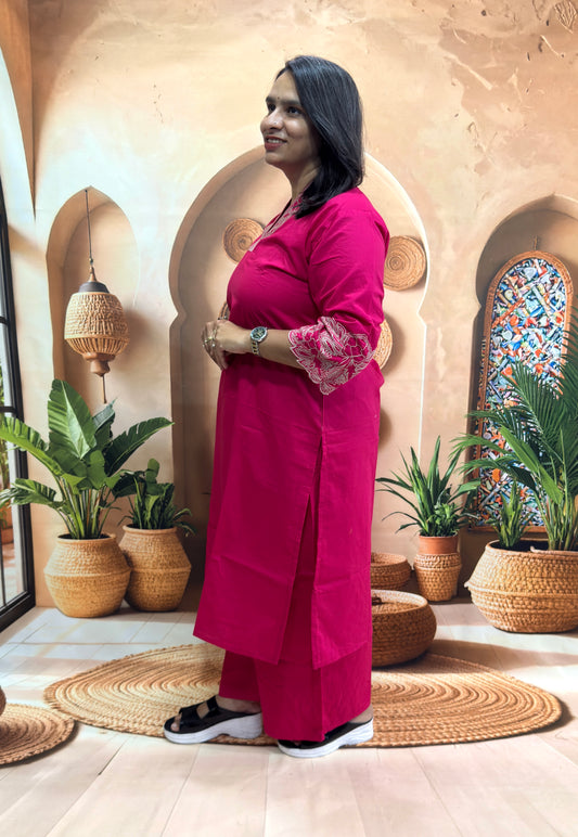STRAIGHT KURTI PLAZO (DHABU COTTON) WITH WORK