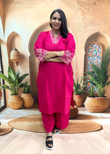 STRAIGHT KURTI PLAZO (DHABU COTTON) WITH WORK