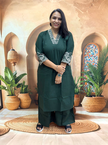 STRAIGHT KURTI PLAZO (DHABU COTTON) WITH WORK