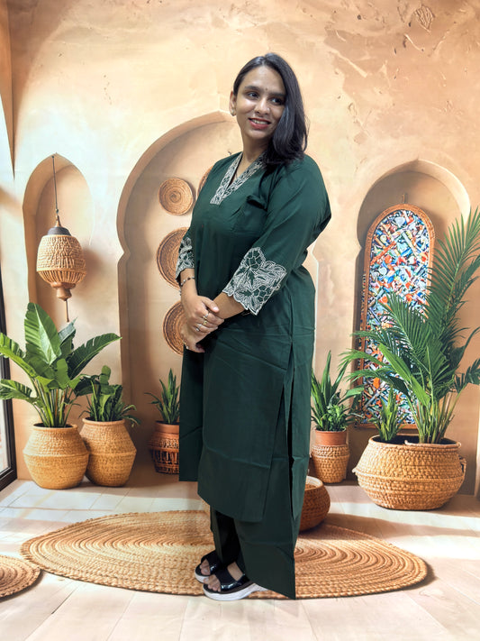 STRAIGHT KURTI PLAZO (DHABU COTTON) WITH WORK
