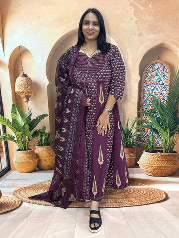 ROUND KURTI PANT DUPATTA (CAMRIC COTTON) (WITH WORK)