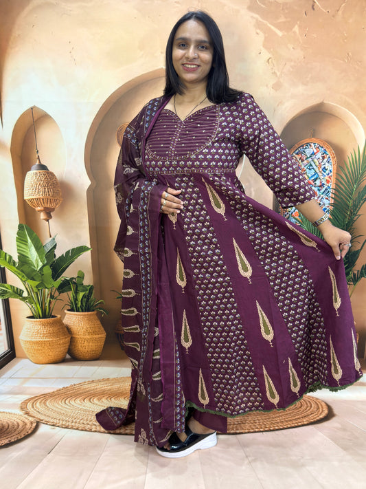 ROUND KURTI PANT DUPATTA (CAMRIC COTTON) (WITH WORK)