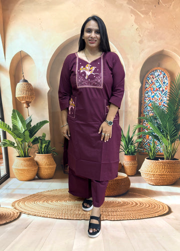STRAIGHT KURTI PLAZO (DHABU COTTON) WITH WORK
