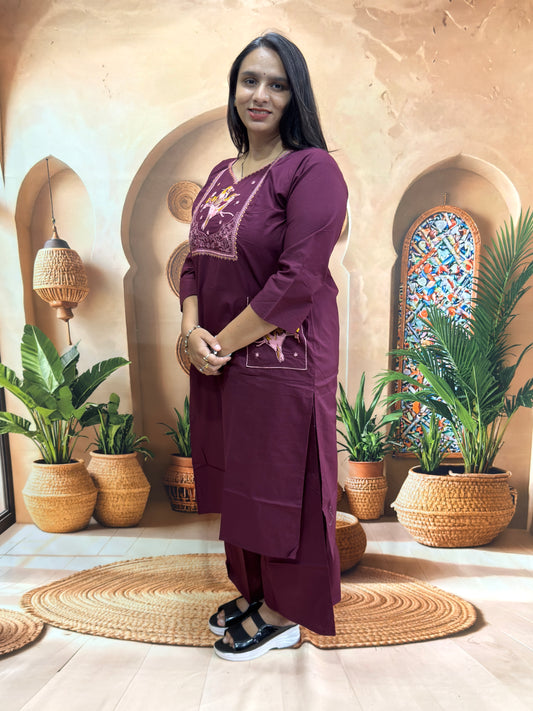 STRAIGHT KURTI PLAZO (DHABU COTTON) WITH WORK