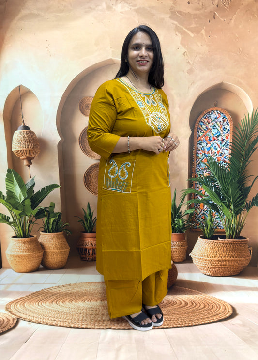 STRAIGHT KURTI PLAZO (DHABU COTTON) WITH WORK