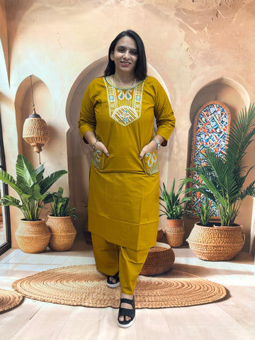 STRAIGHT KURTI PLAZO (DHABU COTTON) WITH WORK