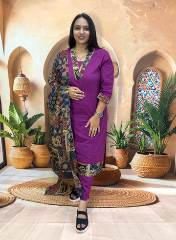 STRAIGHT KURTI PANT DUPATTA (CAMRIC COTTON) (WITH WORK)
