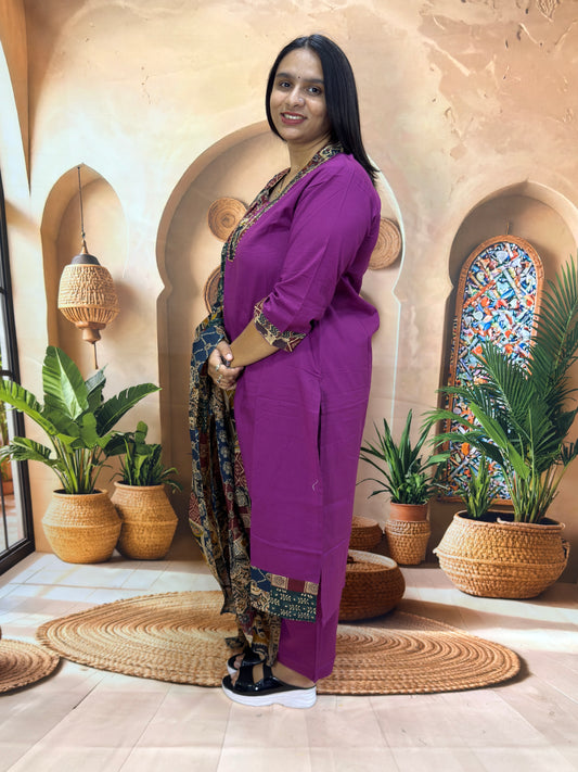 STRAIGHT KURTI PANT DUPATTA (CAMRIC COTTON) (WITH WORK)