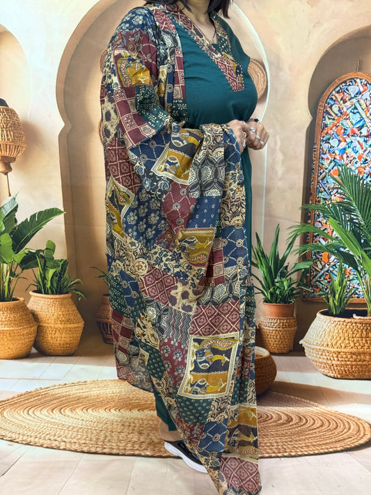 STRAIGHT KURTI PANT DUPATTA (CAMRIC COTTON) (WITH WORK)