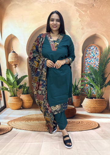 STRAIGHT KURTI PANT DUPATTA (CAMRIC COTTON) (WITH WORK)