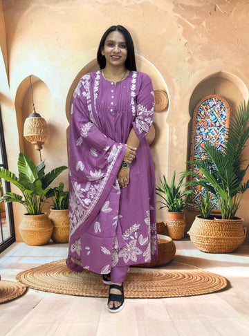 ALINE KURTI PLAZO DUPATTA (CAMRIC COTTON) (WITH WORK)