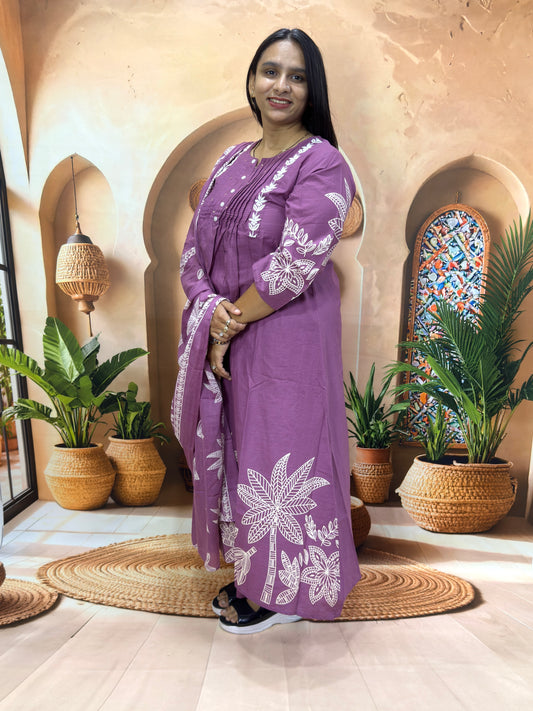 ALINE KURTI PLAZO DUPATTA (CAMRIC COTTON) (WITH WORK)