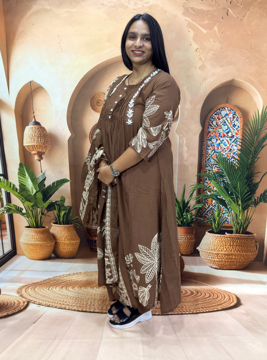 ALINE KURTI PLAZO DUPATTA (CAMRIC COTTON) (WITH WORK)