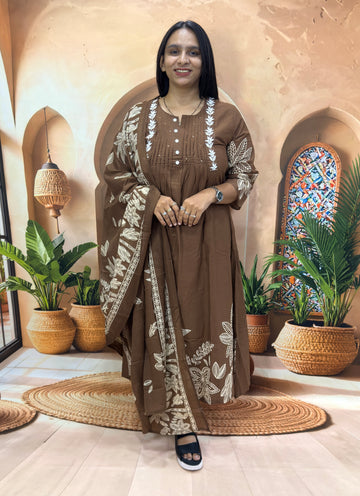 ALINE KURTI PLAZO DUPATTA (CAMRIC COTTON) (WITH WORK)