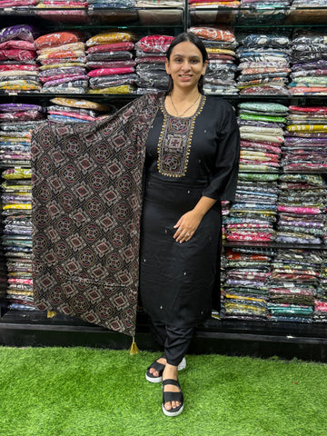 STRAIGHT KURTI PANT DUPATTA (GAJI SILK(COTTON LINING),WITH WORK)