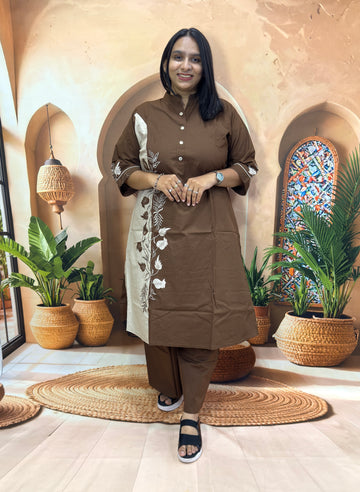 ALINE KURTI WITH PLAZO (DABHU COTTON) (WITH WORK)