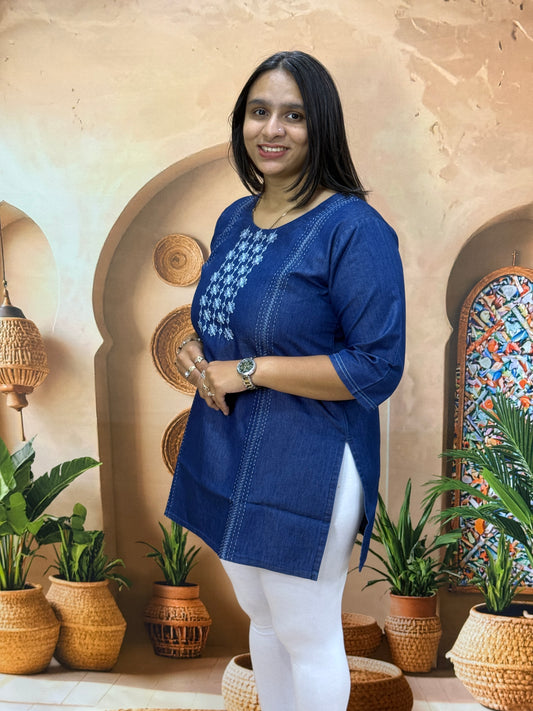 STRAIGHT TUNIC (DENIM) (WITH WORK)