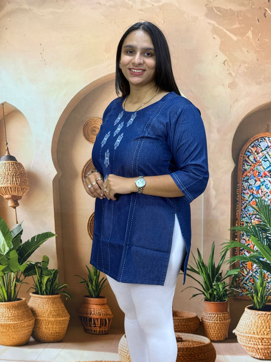 STRAIGHT TUNIC (DENIM) (WITH WORK)