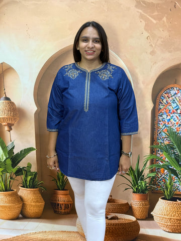 STRAIGHT TUNIC (DENIM) (WITH WORK)